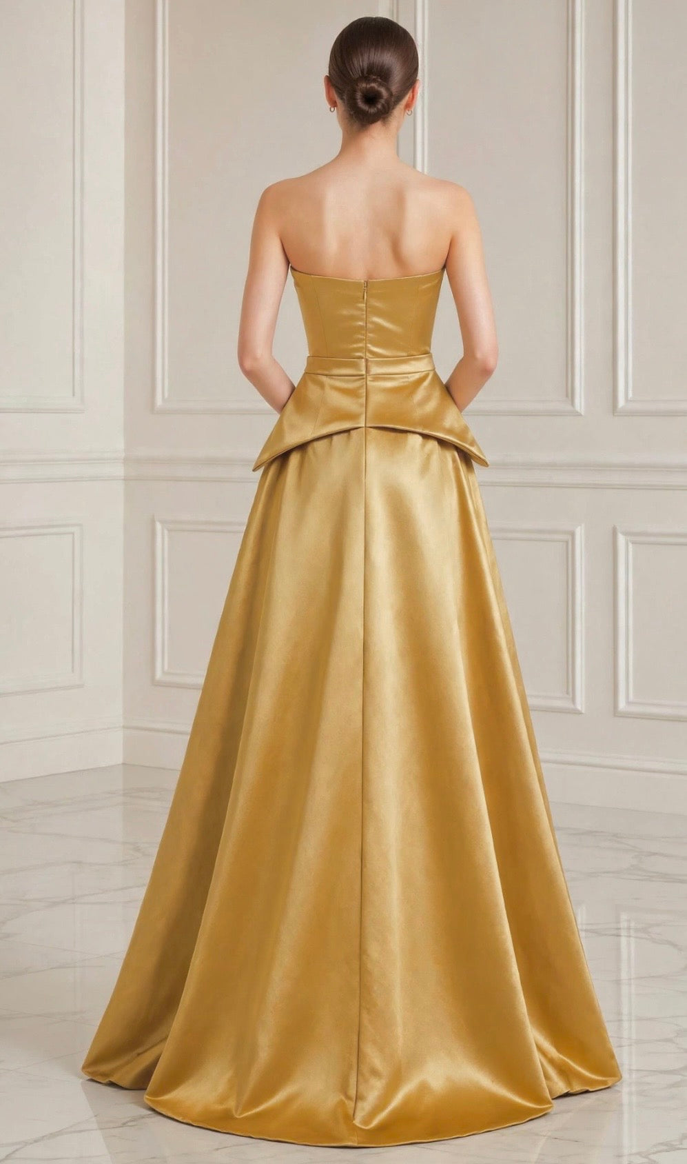 Strapless taffeta peplum ball gown