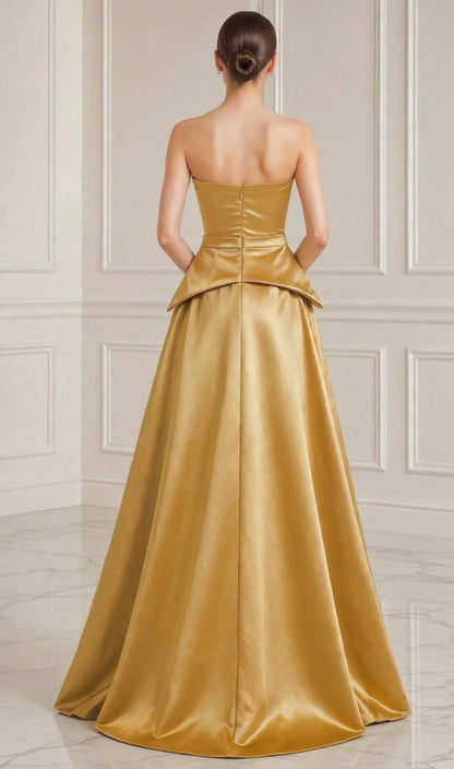 Strapless taffeta peplum ball gown