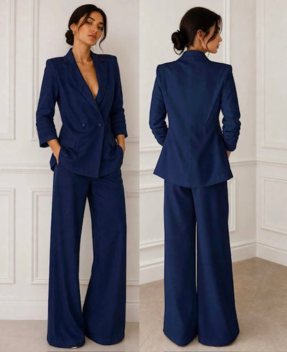 Stretch twill jacket and high waisted pants w pockets suit
