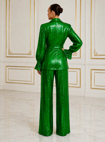 Dazzle stretch sequin pant suit
