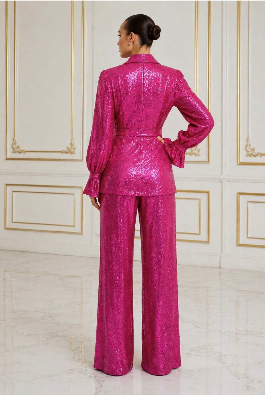 Dazzle stretch sequin pant suit