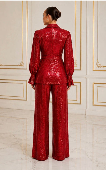 Dazzle stretch sequin pant suit