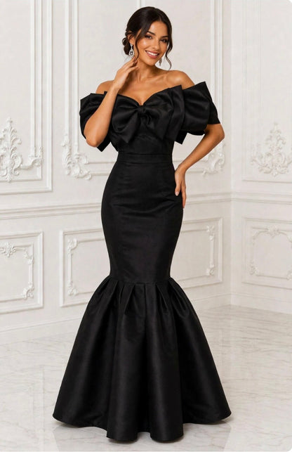 Exquisite taffeta off shoulder bow evening gown