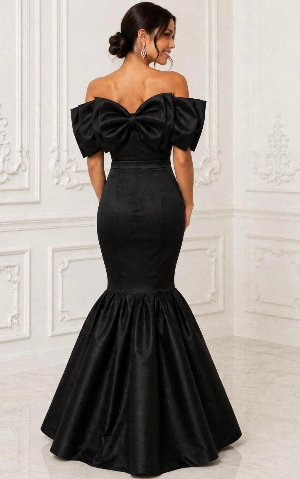 Exquisite taffeta off shoulder bow evening gown