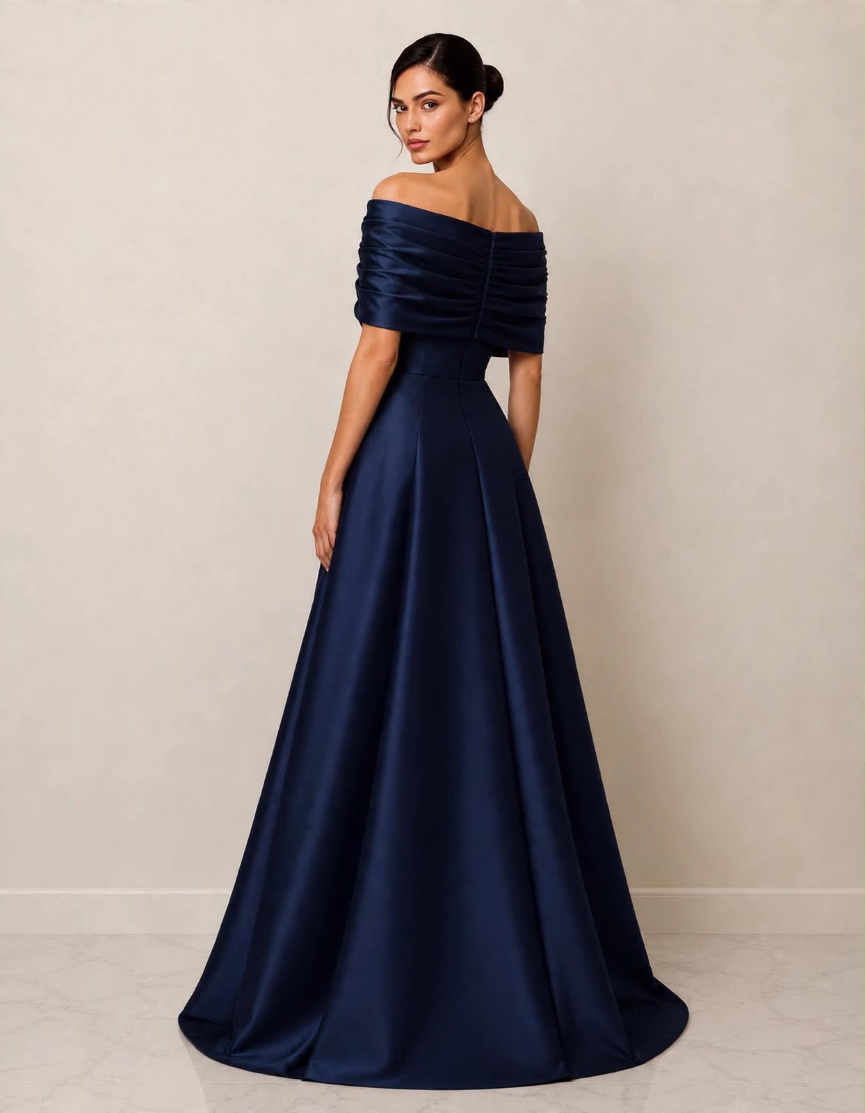 Off the shoulder taffeta slit ball gown