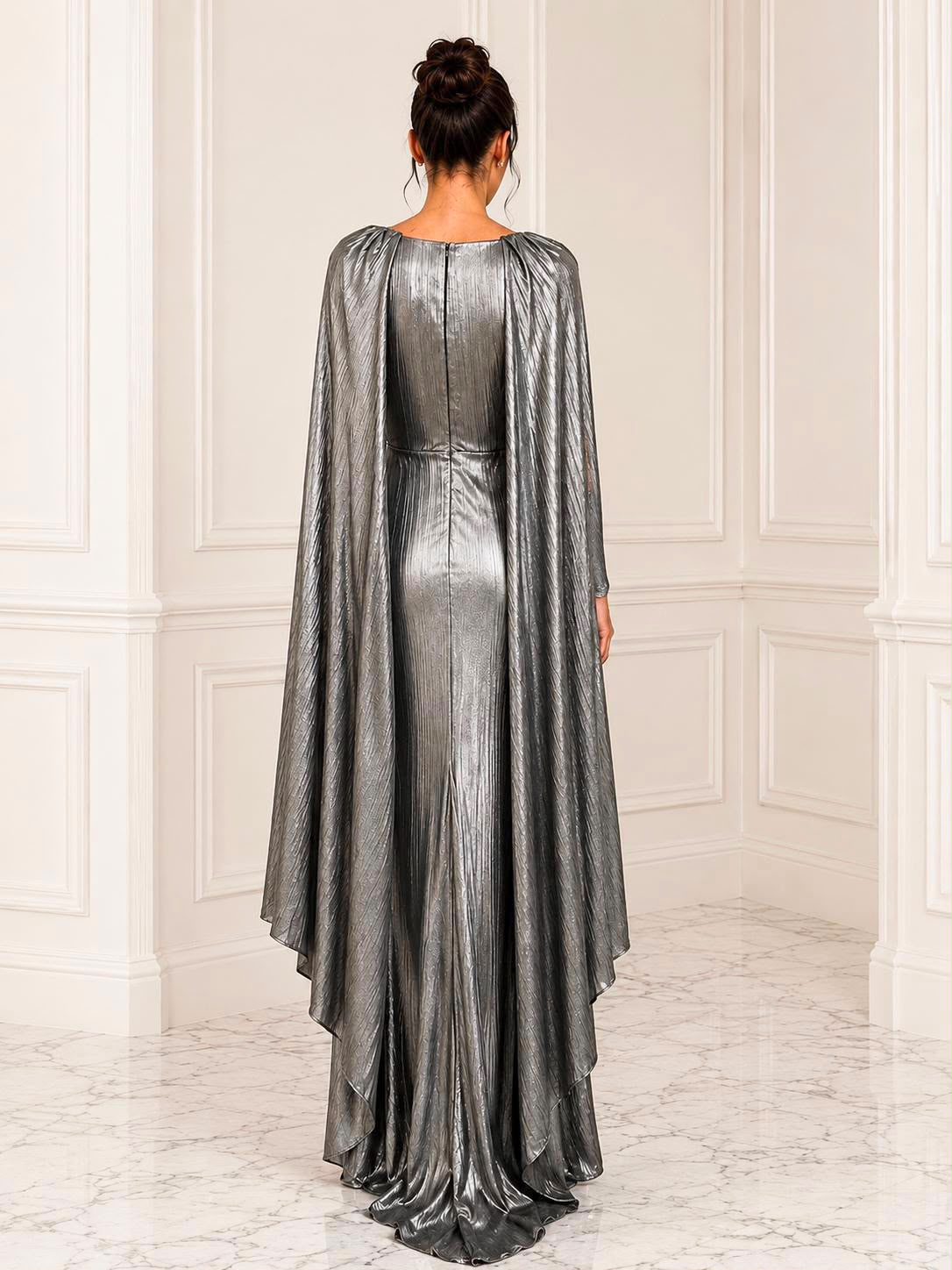 Metallic stretch lame angel wing maxi.