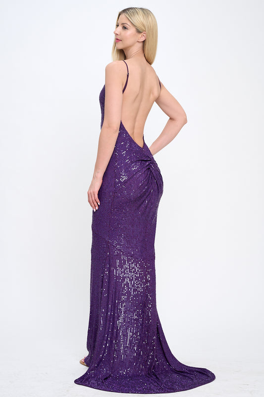 Natasha sequin open back hourglass gown