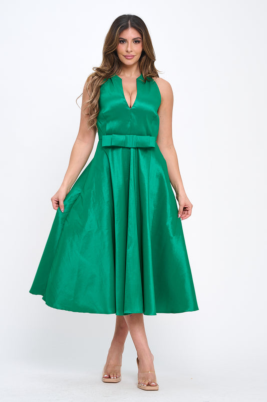 Delicate bow taffeta A-line midi dress