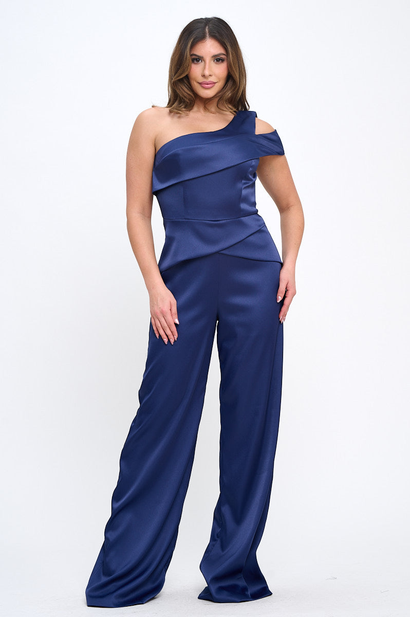 Silky one shoulder cut-out jumpsuit