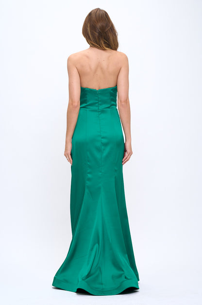 Classy chic asymmetrical bodice gathered hourglass side slit gown