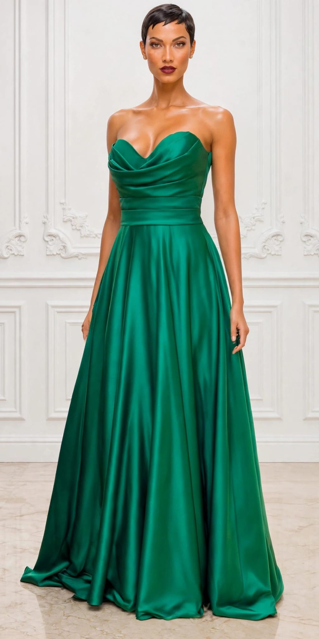 Stunning strapless satin cowl neckline ball gown