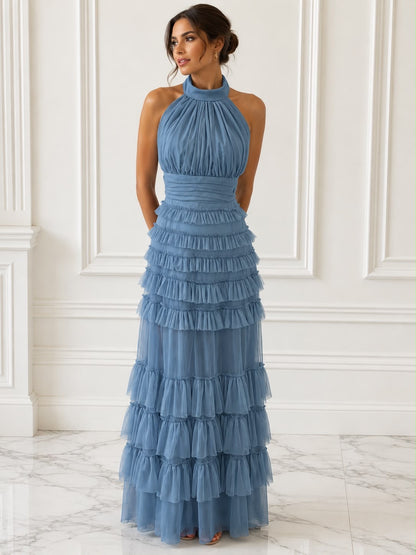 Captivating tiered tulle halter maxi dress
