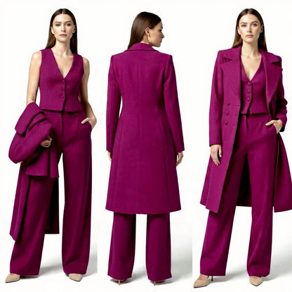 Crepe matching jacket top and pants three piece suit set