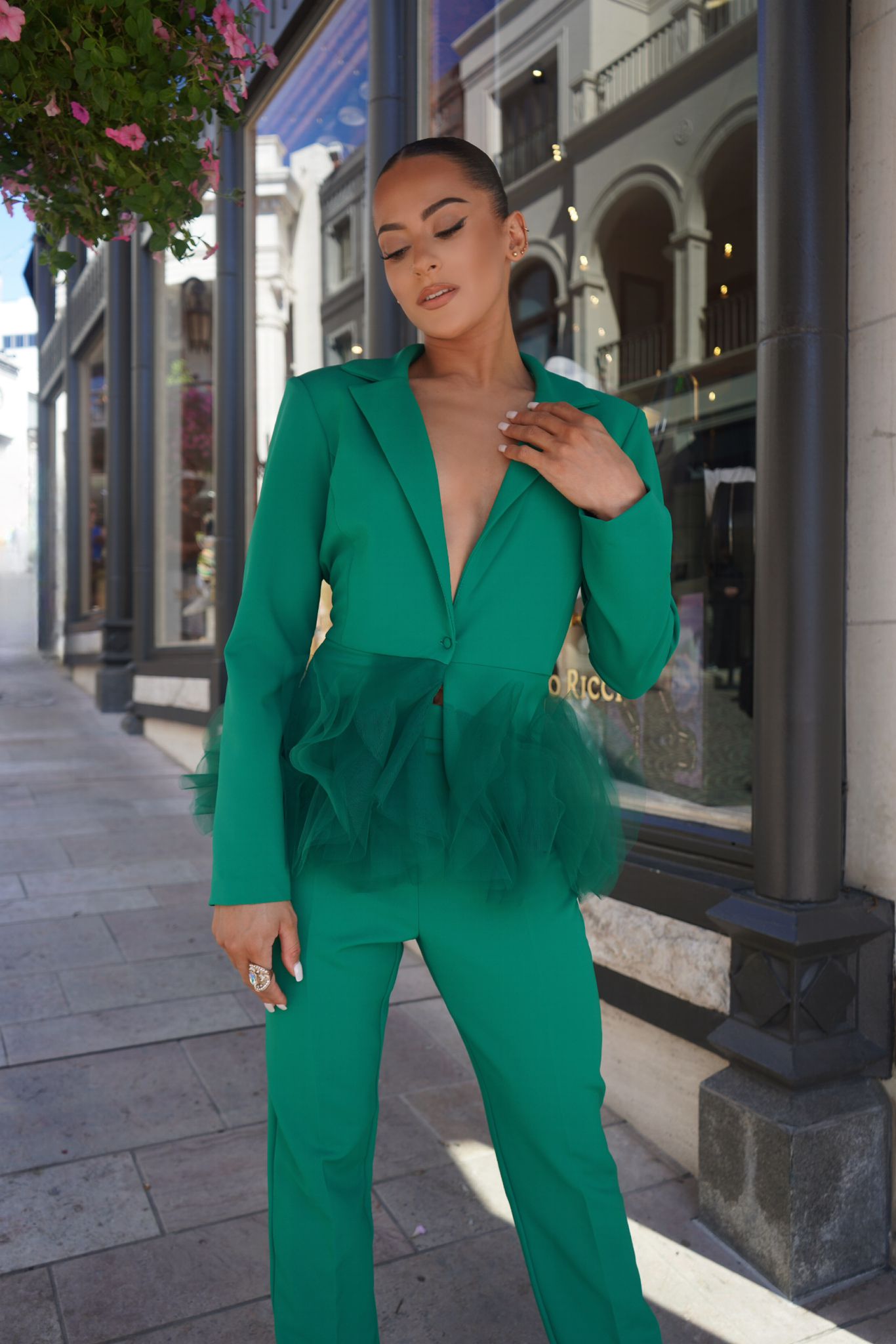 Tulle contrast jacket and pants suit set