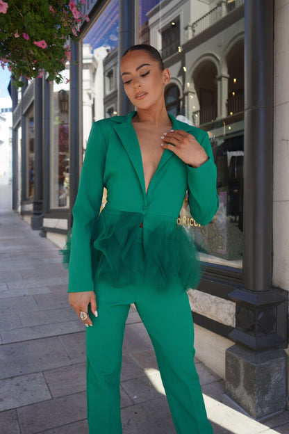 Tulle contrast jacket and pants suit set