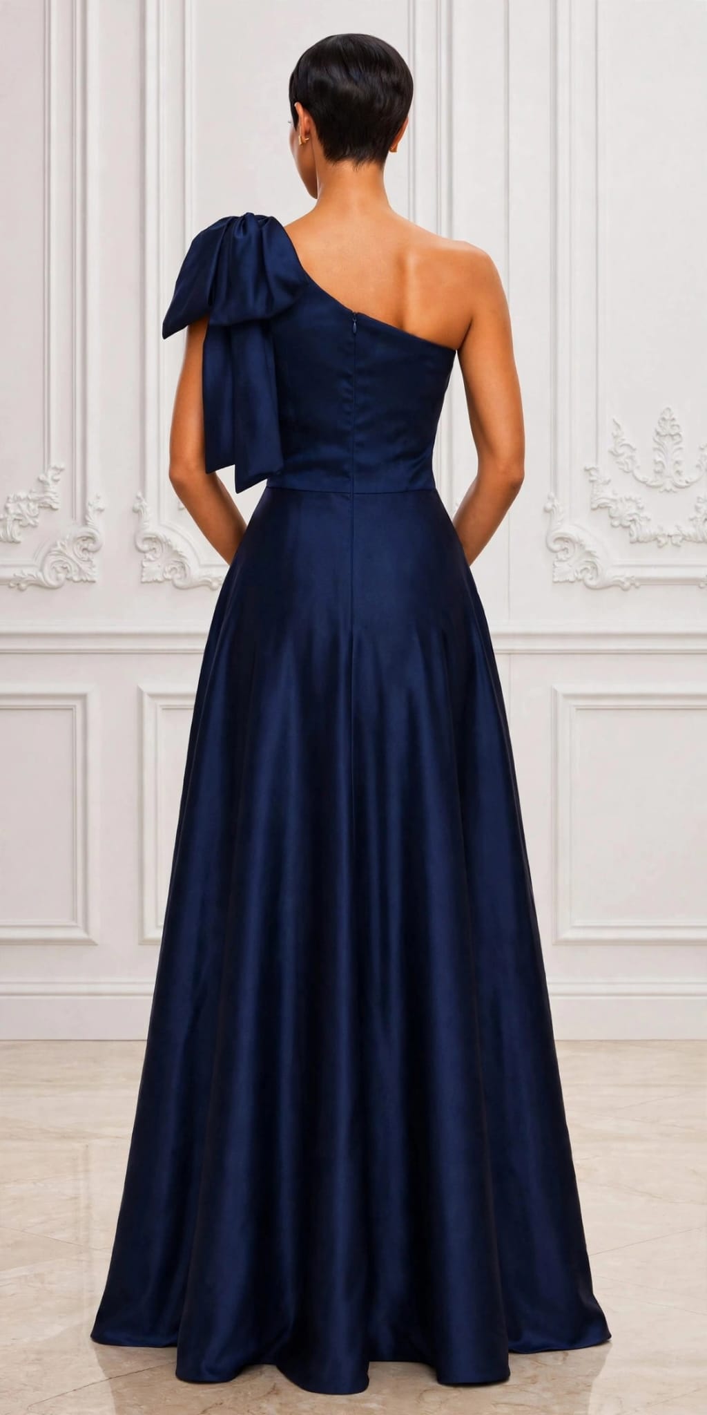 Elegant bow one shoulder satin ball gown