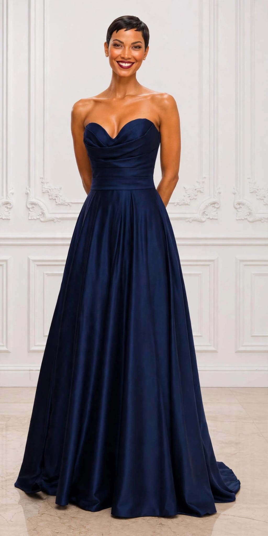Stunning strapless satin cowl neckline ball gown
