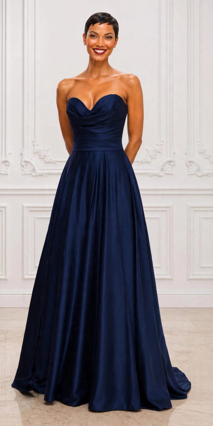 Stunning strapless satin cowl neckline ball gown