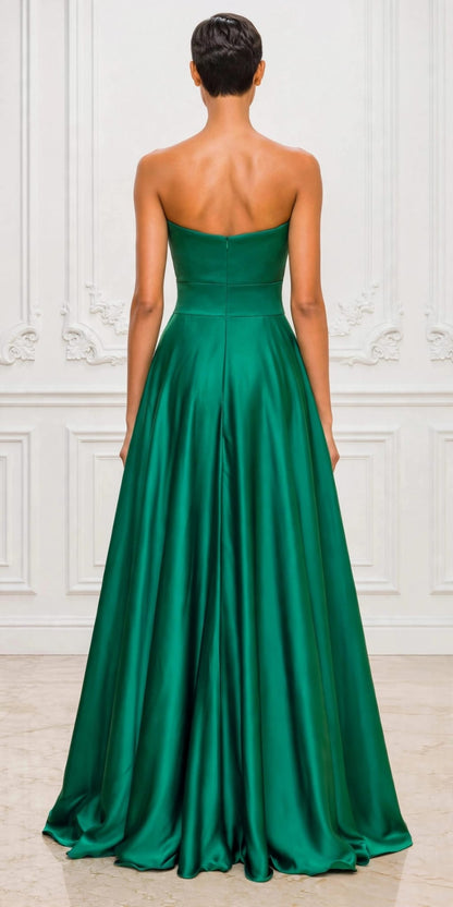 Stunning strapless satin cowl neckline ball gown