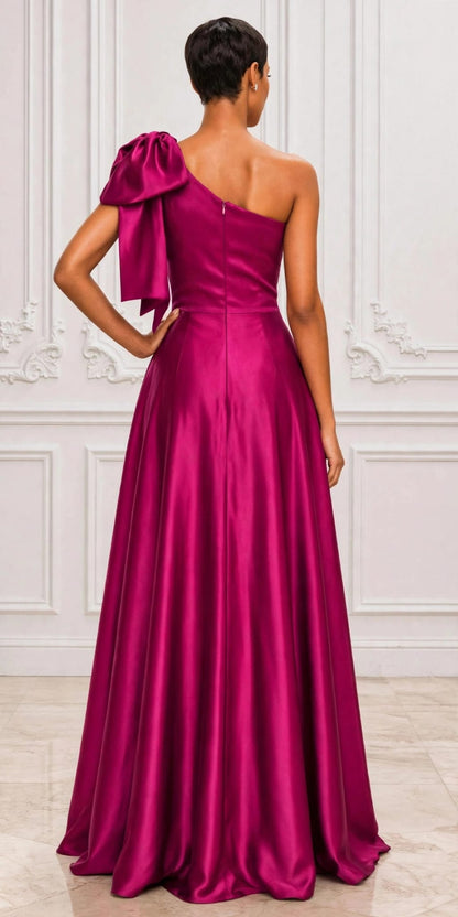 Elegant bow one shoulder satin ball gown