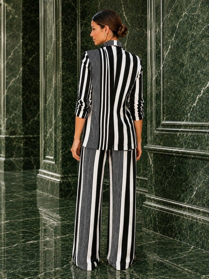 Black &white stripped two pieces suit set