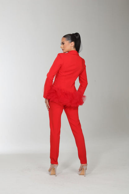 Tulle contrast jacket and pants suit set