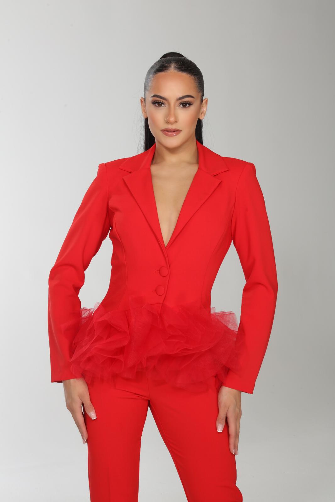 Tulle contrast jacket and pants suit set