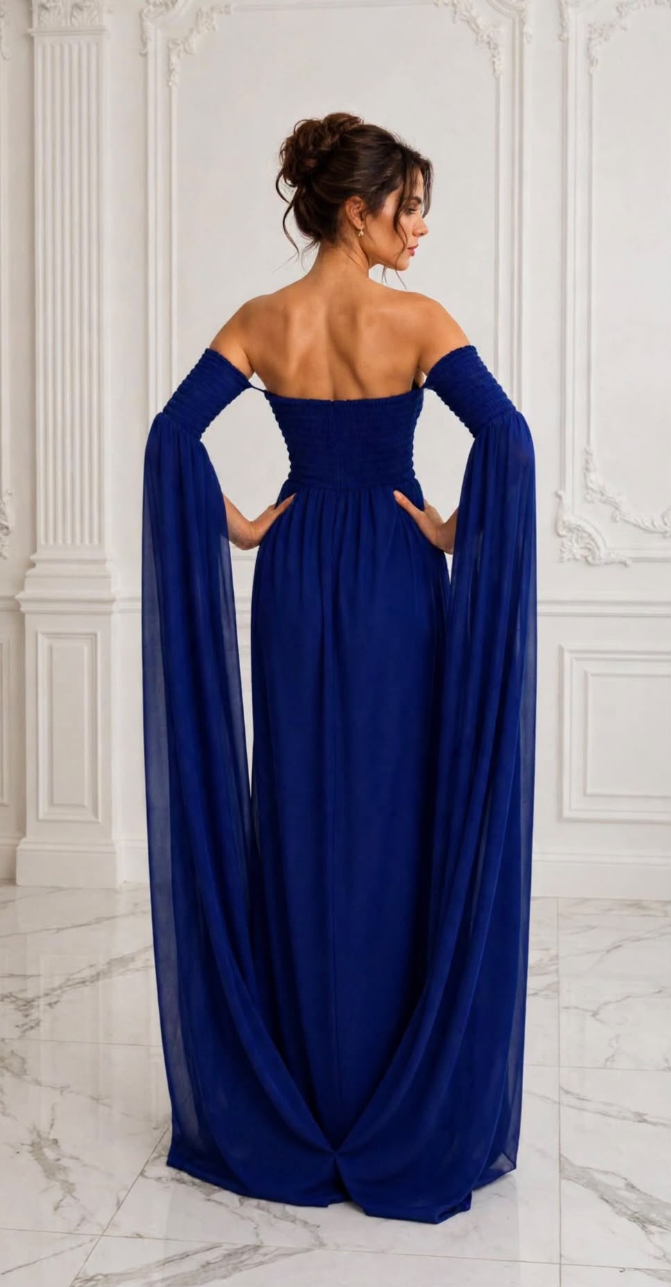 Dramatic bell sleeve off shoulder maxi dress