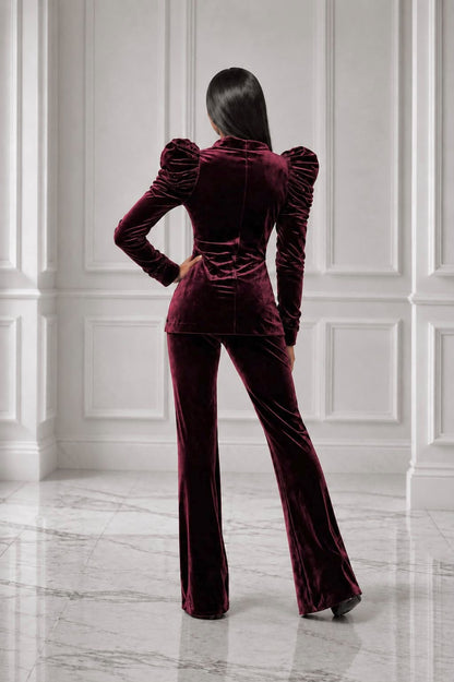 Stunning stretch velvet puffy sleeves suit set