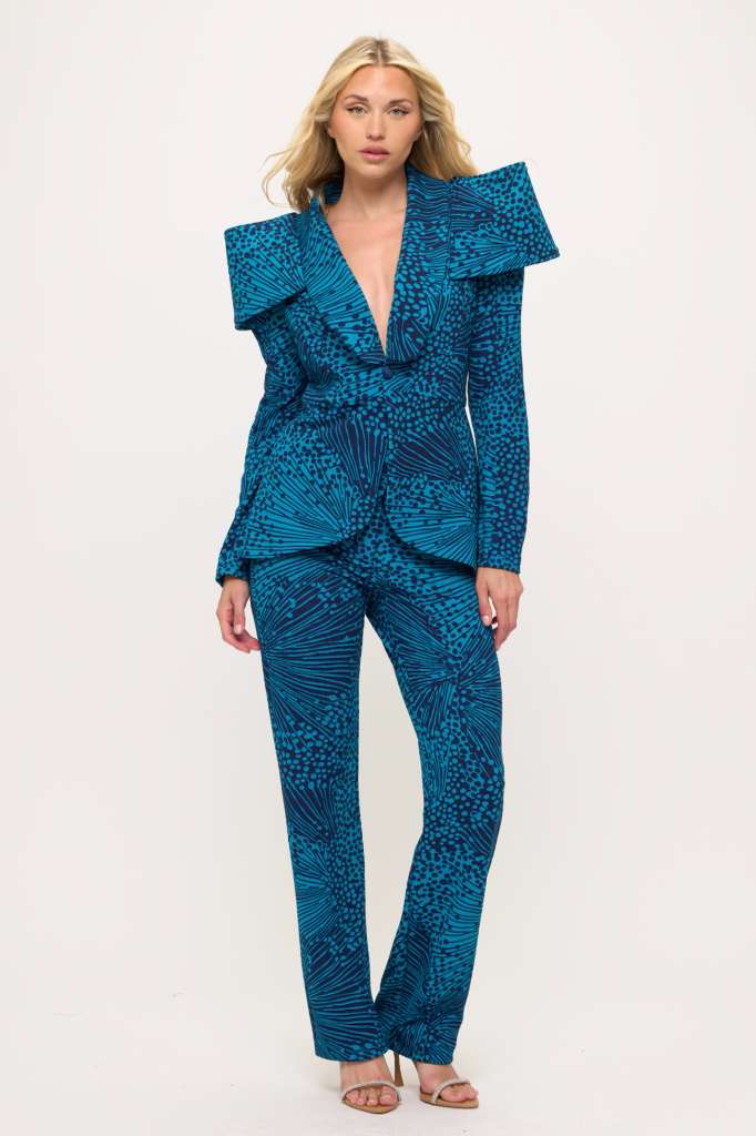 Sculpted shoulders power suit jacket and pants two-piece set