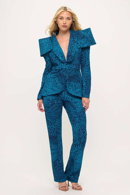 Sculpted shoulders power suit jacket and pants two-piece set