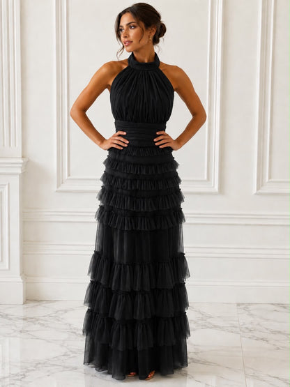 Captivating tiered tulle halter maxi dress