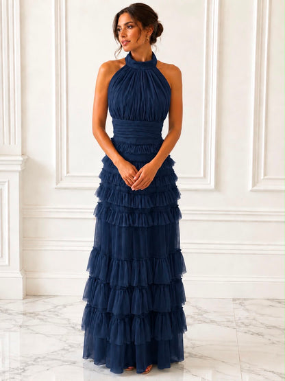 Captivating tiered tulle halter maxi dress