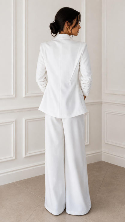 Double breasted 3/4 sleeves stretch twill suit