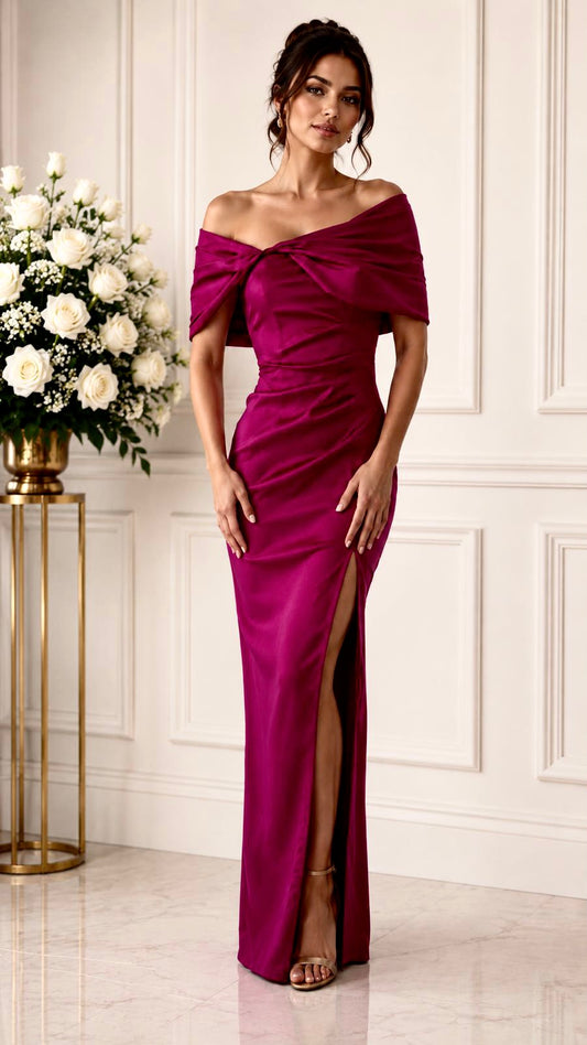 Good Evening off shoulder side slit gown