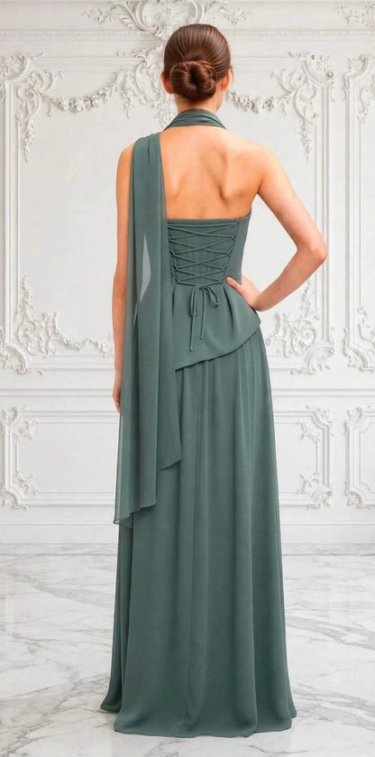Modern maxi with sophisticated bodice that flows into a gracefully gathered skirt