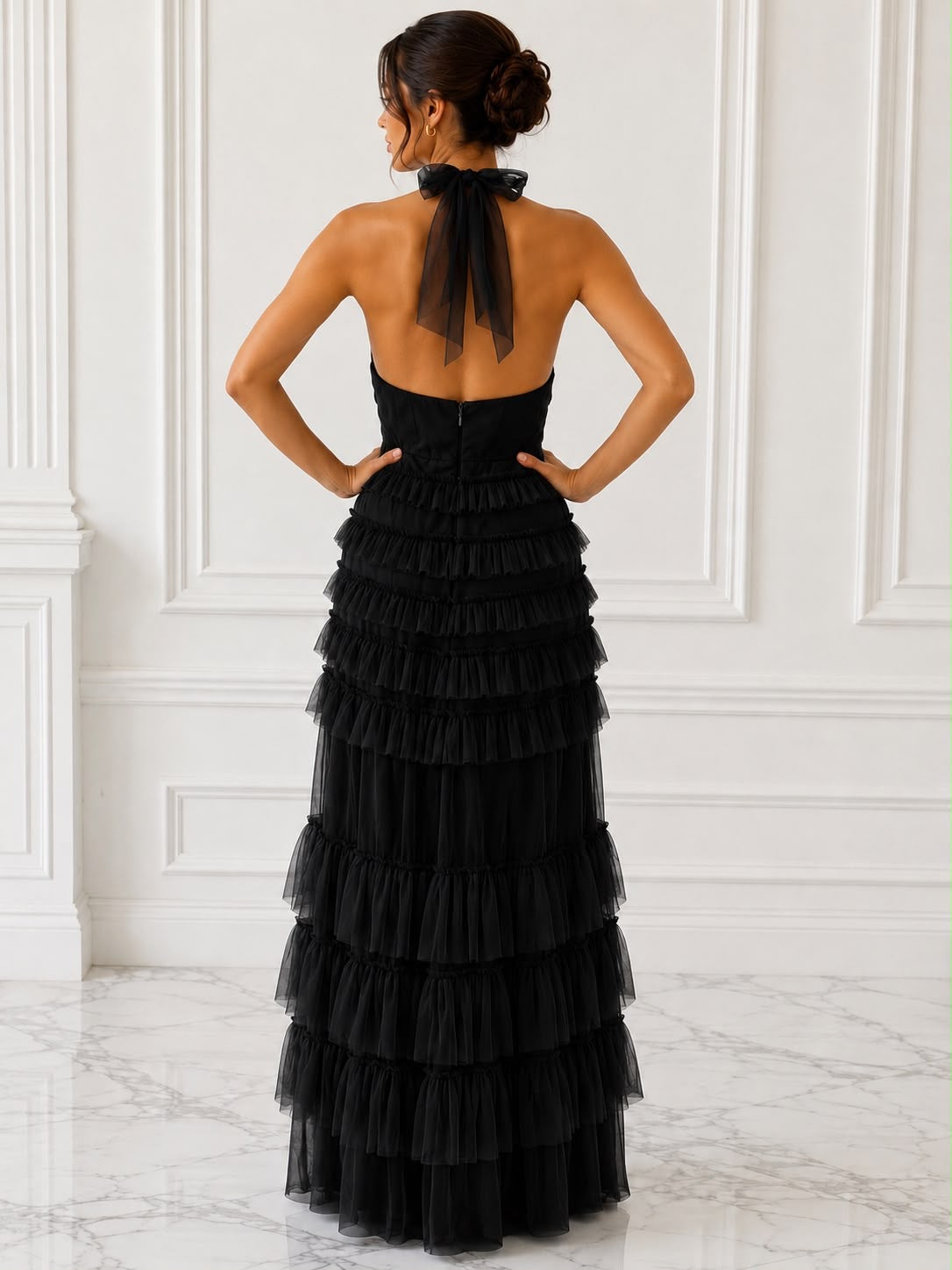 Captivating tiered tulle halter maxi dress
