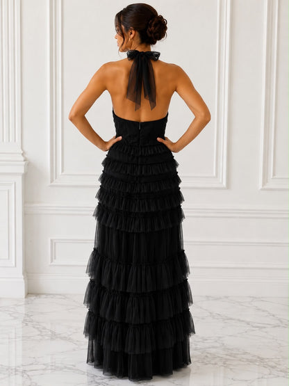 Captivating tiered tulle halter maxi dress