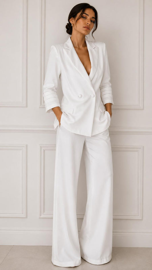 Double breasted 3/4 sleeves stretch twill suit