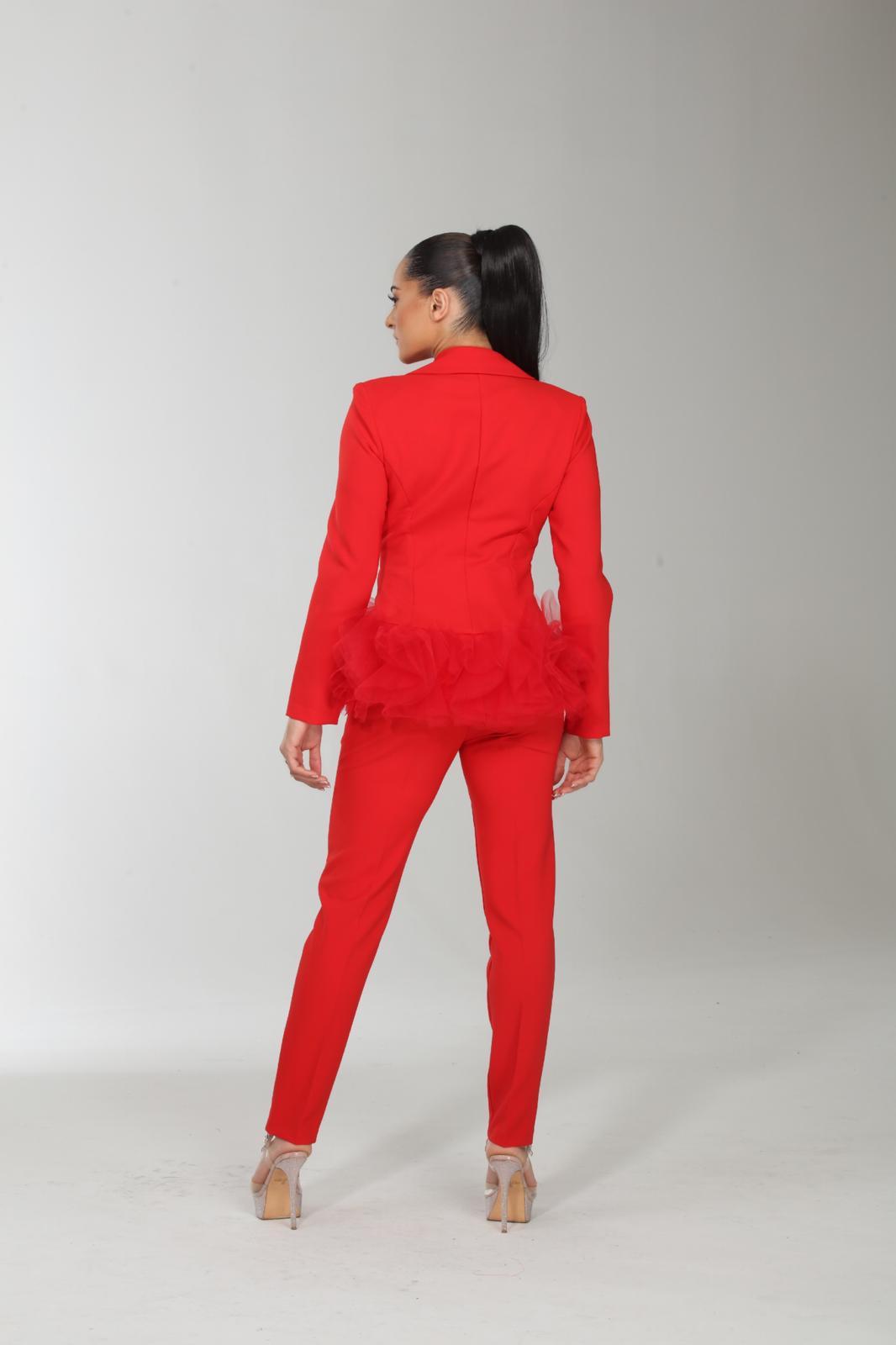 Tulle contrast jacket and pants suit set