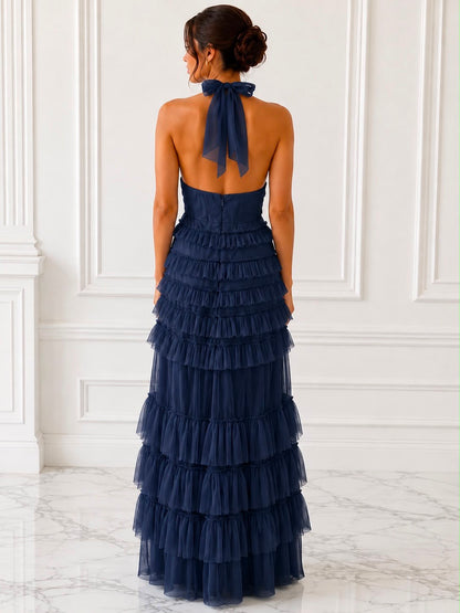 Captivating tiered tulle halter maxi dress