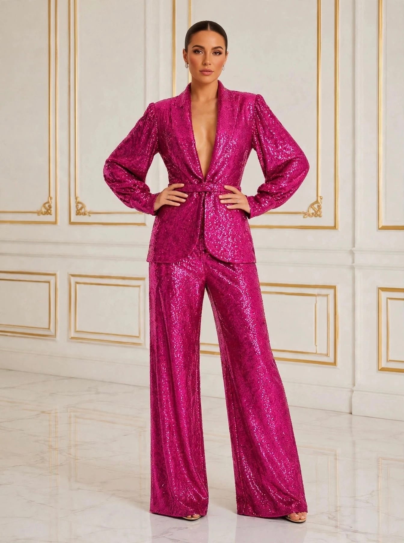 Dazzle stretch sequin pant suit