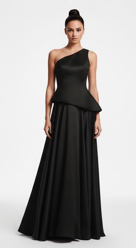 One shoulder asymetrical peplum stretch taffeta gown