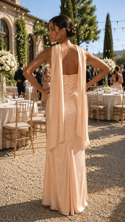 Strapless metallic lame maxi dress