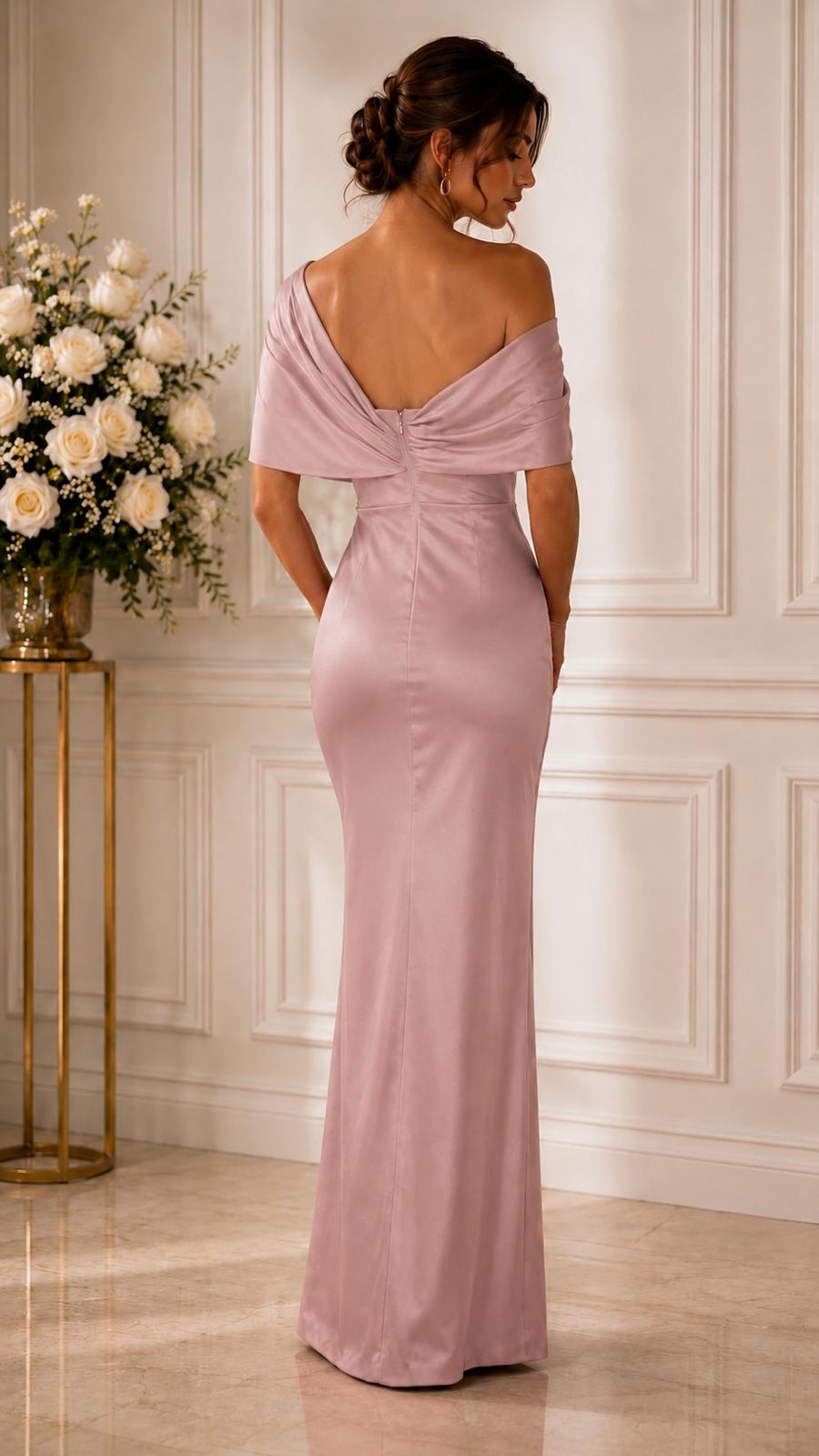 Good Evening off shoulder side slit gown