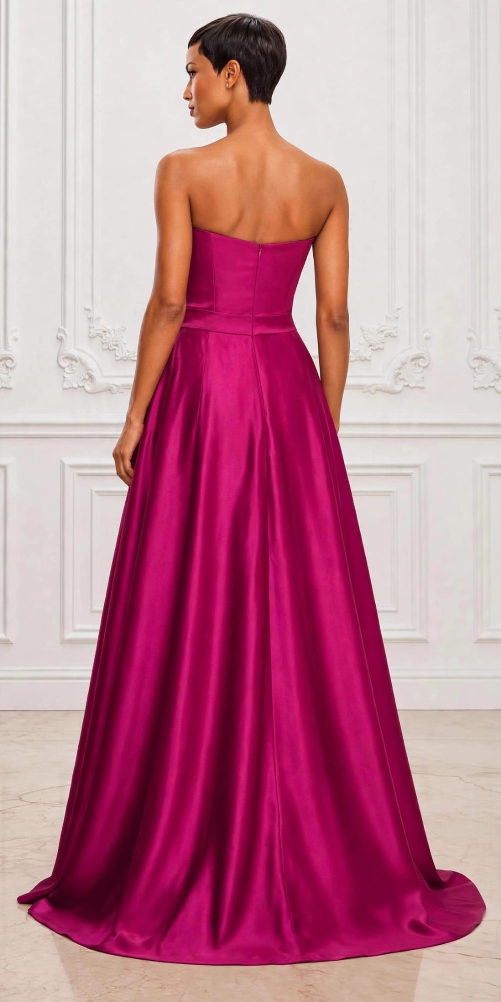 Stunning strapless satin cowl neckline ball gown