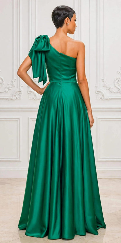 Elegant bow one shoulder satin ball gown