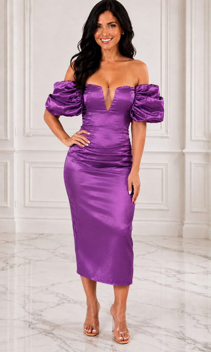 Off the shoulder taffeta midi dress