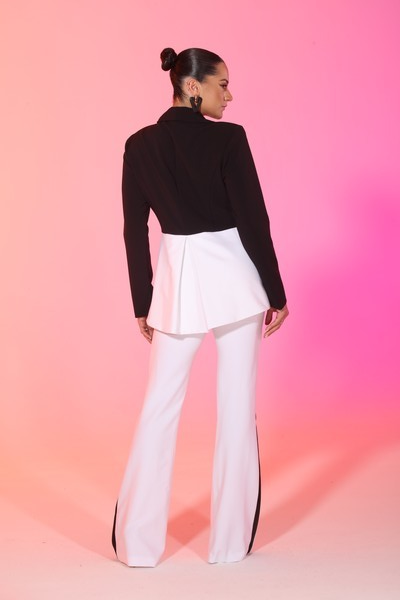 Preorder*Impressive Color block jacket and high waisted side striped pants suit set
