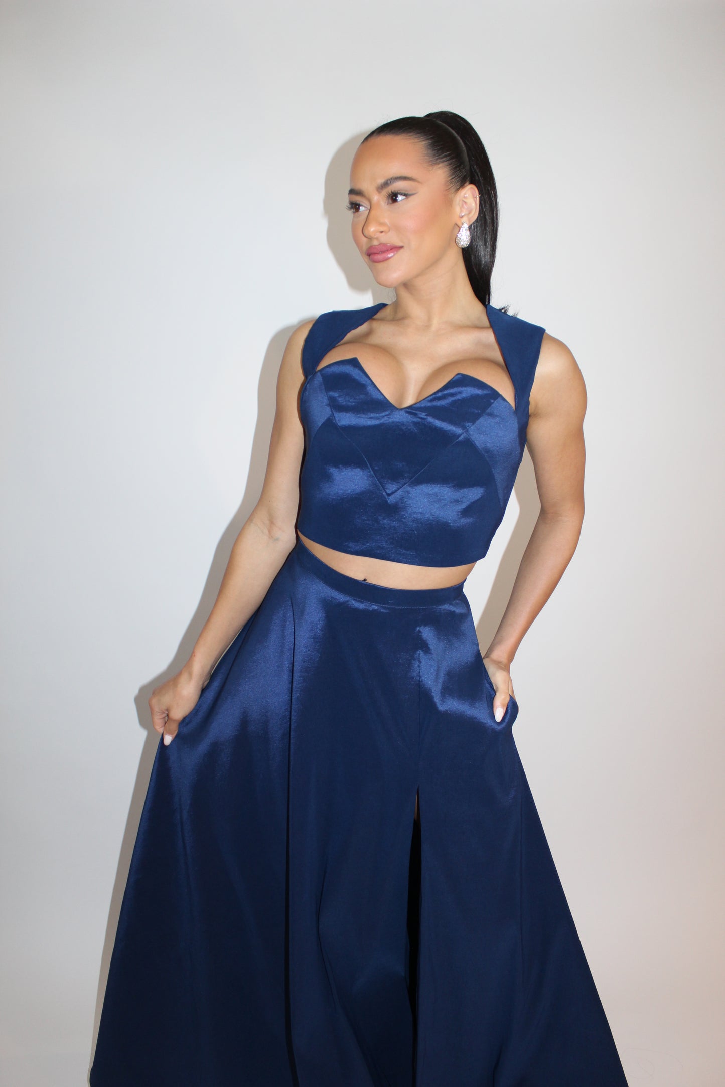 *Pre-Order Captivating your presence taffeta crop top and long skirt set